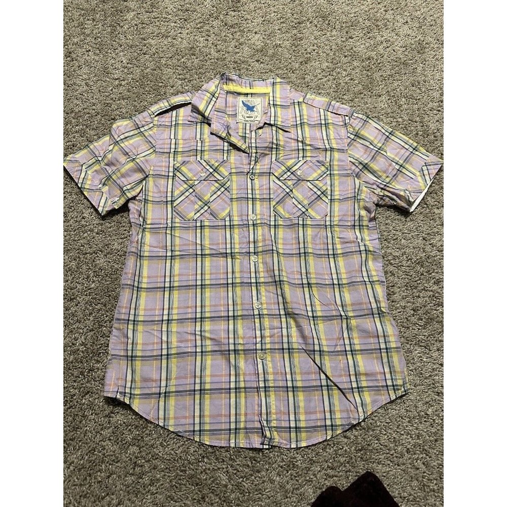 Heritage 1981 Multicolor Patchwork Style Men's Button Up Shirt Size Medium M